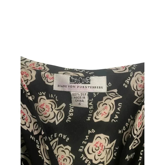 Diane Von Furstenberg Black Silk Sleeveless Floral Print Midi Dress Size 4 - Picture 4 of 5